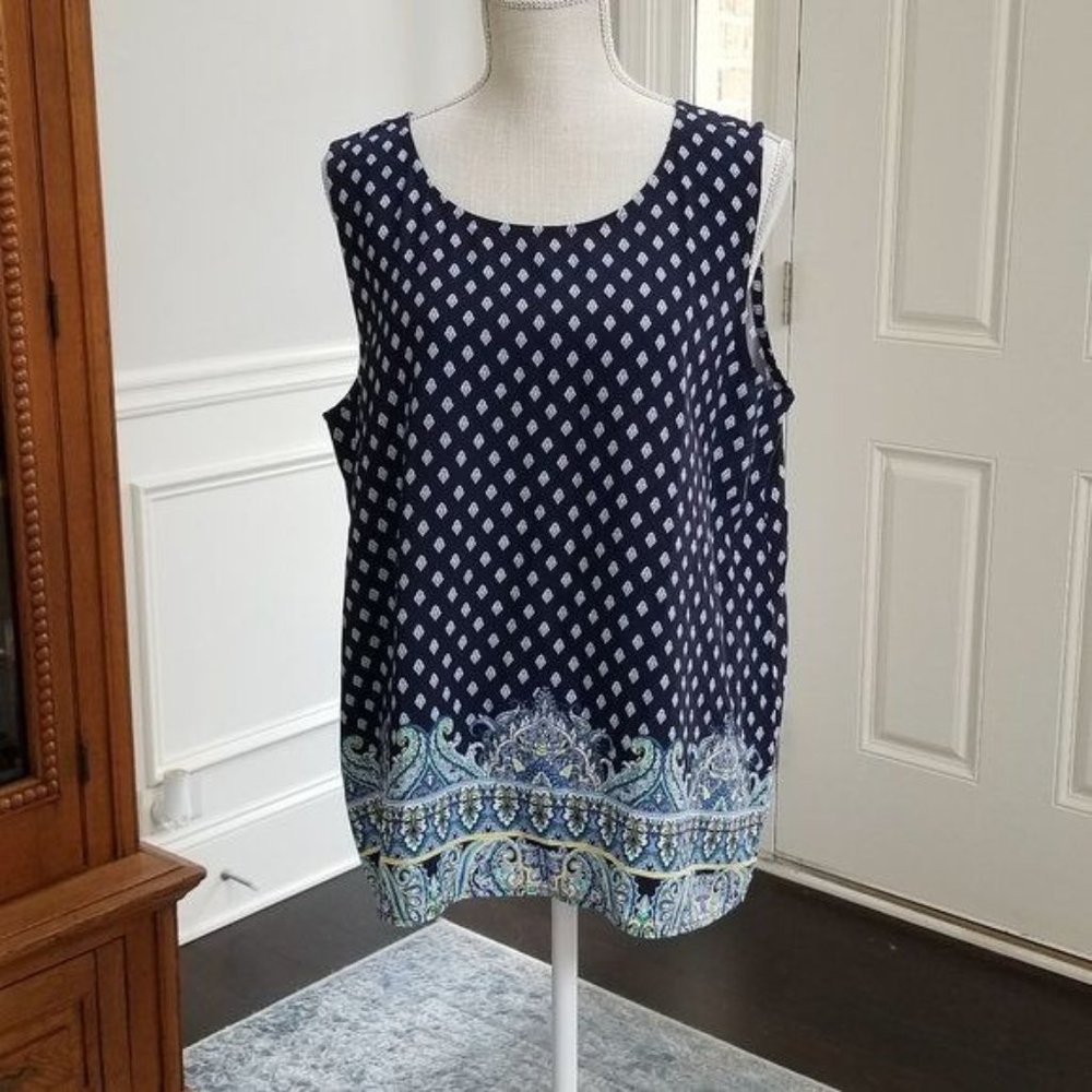 Talbots Sleeveless Top Blues Print Size Large